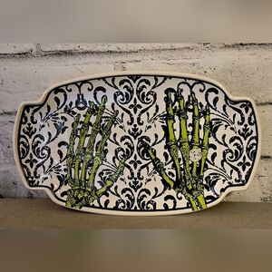 Halloween Skeleton Hands Damask Platter – Stoneware Serving Tray